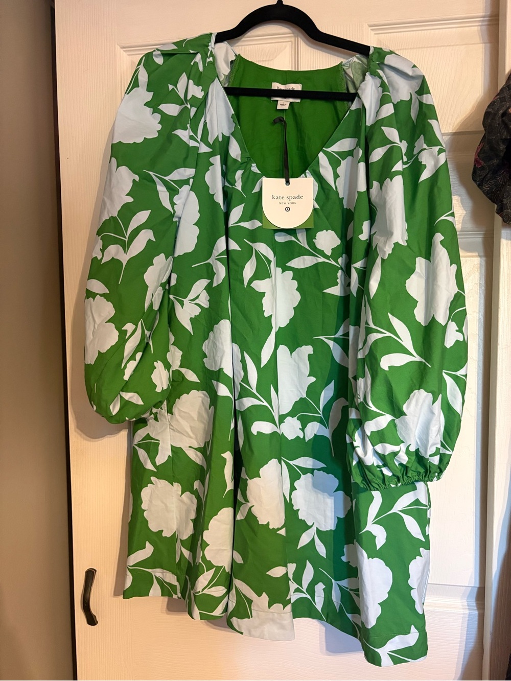 kate spade Green and White Floral Puff-Sleeve Dress